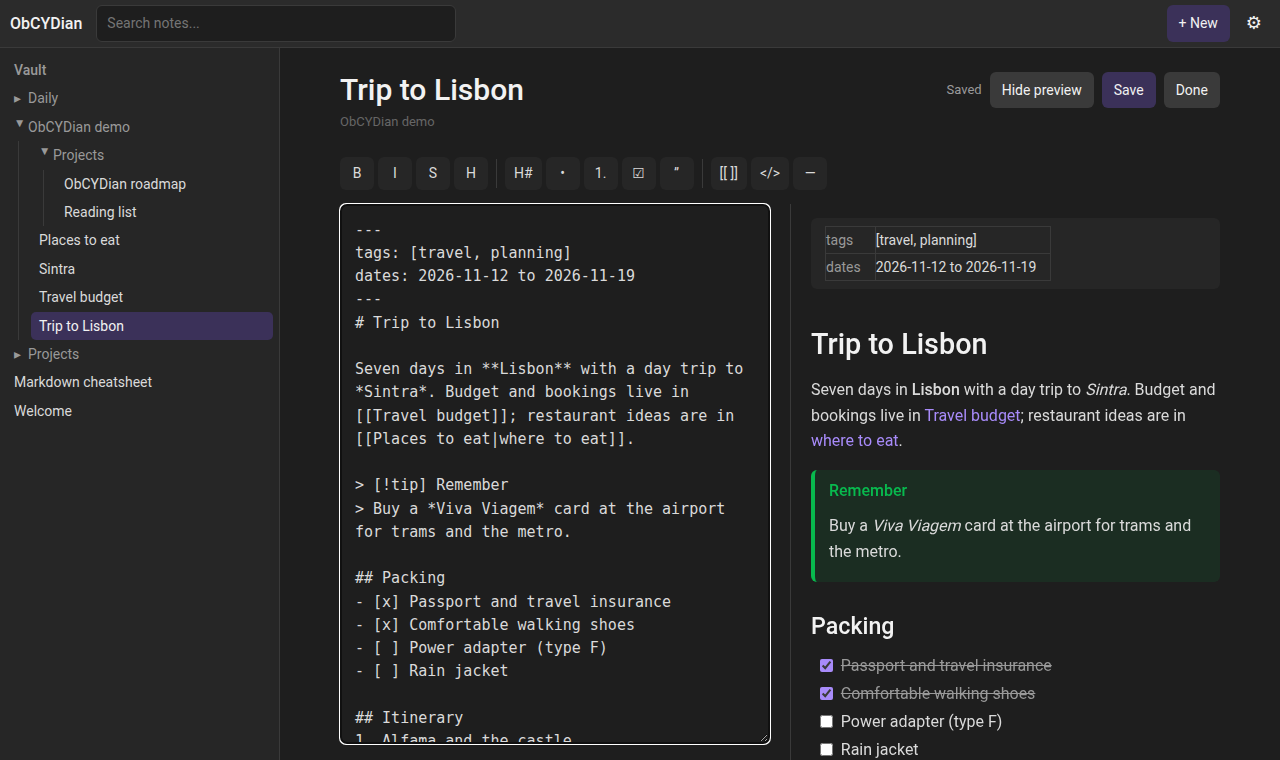 Web markdown editor with live preview